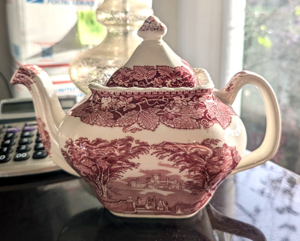 Mason's Vista Pink Red Transfer Teapot & Lid England Vintage $250.00